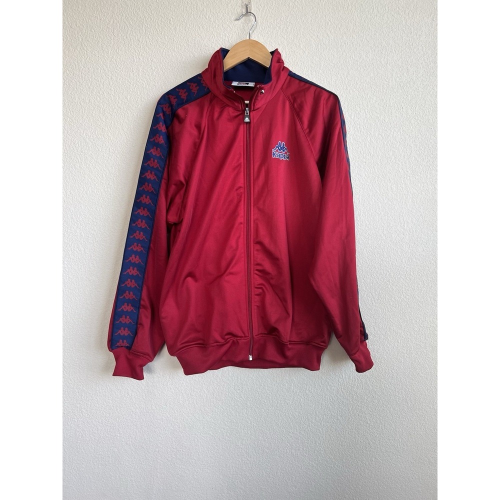 Vintage Y2K Kappa Track Red Jacket Mens Large Blue Stripes Pin Logo Retro Rare